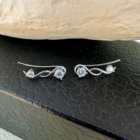 Ear Climbers  with CZ diamonds  - Sterling Silver 925 - Picture 3 of 5